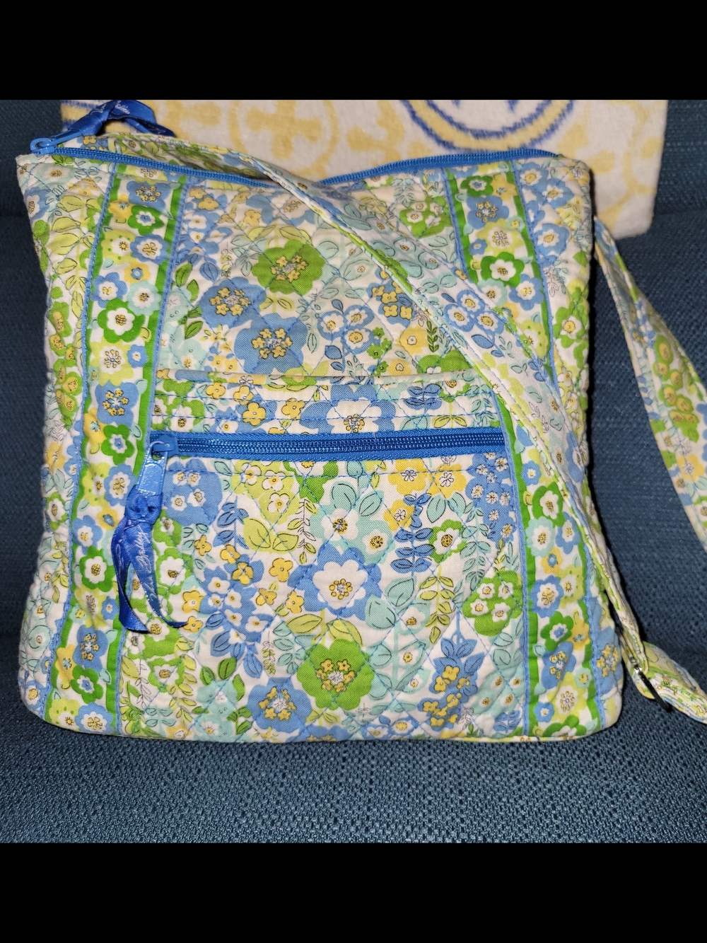Vera Bradley Retired English Meadow Blue & Green Floral Quilted Crossbody Bag